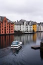 Old part of Ãâ¦lesund city where the river flows through the city, Norway Royalty Free Stock Photo