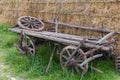 Old partly broken wooden four-wheeled horse-drawn rural wagon Royalty Free Stock Photo