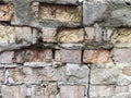 Old partly destroyed red brick wall outdoors in overcast day Royalty Free Stock Photo