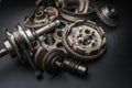 Old Parts of the motorcycle engine has been placed on a black background