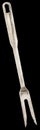 Old Patinated Stainless Steel Meat Carving Fork Reverse Side Isolated On Black Background