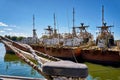 Old Patrol boats from behind in the harbor PeenemÃÂ¼nde. Germany Royalty Free Stock Photo