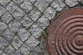 Old pavement block and manhole Royalty Free Stock Photo