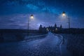 Old pavement to the ancient castle at night Royalty Free Stock Photo