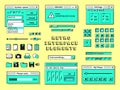 Old pc elements. 1990s technology, computer graphics interface console. Vintage internet bar style, retro 80s trendy