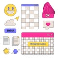 Old PC user interface. Funny set of flat linear UI and UX elements - game over, button, modal window. Collection of OS Royalty Free Stock Photo