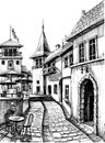 Old peaceful city drawing Royalty Free Stock Photo