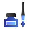 Old pen and ink can flat icon. Fountain pen and jar symbol, gradient style pictogram on white background. Office or