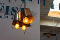 Old pendant lamps. Street cafe interior. Helsingor. Royalty Free Stock Photo