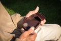 Old pensioner counting her retirement money, only euro coins Royalty Free Stock Photo