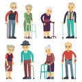 Old people cartoon vector characters set. Senior man and woman couples collection Royalty Free Stock Photo