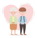 Old people, cute couple grandparents, senior persons, family members cartoon characters