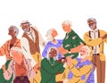 Old people dancing. Vector illustration. Grandpa does dance support, grandma. Elderly couple dancing at party