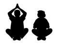 Old people do yoga black flat silhouette vector
