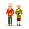 Old people drinking coffee and eat cookies. Aged man and woman s Royalty Free Stock Photo