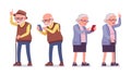 Old people, elderly man, woman with cane, mobile phone Royalty Free Stock Photo