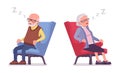 Old people, elderly man, woman sleeping in armchair. Royalty Free Stock Photo