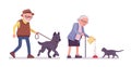 Old people, elderly man, woman walking with dog, feeding cat Royalty Free Stock Photo