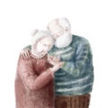 old people embrace, sweet hugs, tender love illustration, valentine& x27;s card design Royalty Free Stock Photo