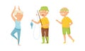 Old People Engaged in Different Activities Vector Set Royalty Free Stock Photo