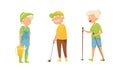 Old People Engaged in Different Activities Vector Set