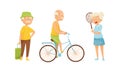 Old People Engaged in Different Activities Vector Set
