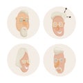 Old people faces set. Cartoon characters. Royalty Free Stock Photo