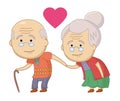 Funny vector happy senior couple. Strong relationships. Old people get together. Design for print, emblem, t-shirt, party decorati