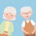 Old people, happy grandparents, mature couple cartoon characters Royalty Free Stock Photo