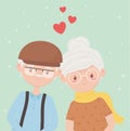 Old people, happy grandparents, mature couple love cartoon characters Royalty Free Stock Photo