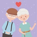 Old people, happy grandparents, mature couple love cartoon characters Royalty Free Stock Photo