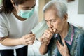 Old People Have Illness,fever,cough And Difficulty Breathing,infectious Symptoms Of Flu,pandemic Of Covid-19,asian Caregiver