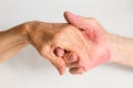 Old people holding hands. Closeup. Royalty Free Stock Photo