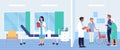 Old people in hospital vector illustration, cartoon flat elderly woman character visiting doctor for diagnosis checkup Royalty Free Stock Photo