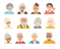 Old people icons vector set.Face of old people icons.Face of elder people icons cartoon style Royalty Free Stock Photo