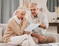 Old people with life insurance application, retirement fund and paperwork, partner with property investment or asset Royalty Free Stock Photo