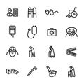 Old People Medicine Sign Black Thin Line Icon Set. Vector