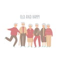 Old people, seniors, pensioners set. Grandmothers, grandfathers collection. Happy pensioners dancing