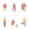 Old people, seniors, pensioners set. Grandmothers, grandfathers collection.
