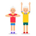 Old people and sports. Grandparents perform health gymnastics. S