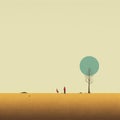 Cheerful Landscape Illustration With Color Field Minimalism