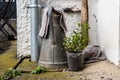 Old pewter pitcher outdoor Royalty Free Stock Photo