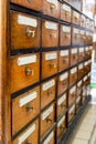 Old pharmacy cabinet for drugs. Shallow depth of field Royalty Free Stock Photo