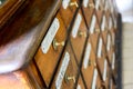 Old pharmacy cabinet for drugs. Shallow depth of field Royalty Free Stock Photo