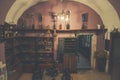 old pharmacy. A place where medicines were made and sold in ancient times. many jars of medicines, syrups and pills on the shelves