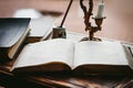 Old pharmacy prescription book on a dark wooden background. Royalty Free Stock Photo