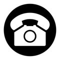 Old phone in black circle flat icon isolated on white background. Hotline symbol. Telephone vector illustration. Phone contact Royalty Free Stock Photo