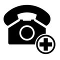 Old phone with cross flat icon isolated on white background. Hotline symbol. Telephone vector illustration. Phone contact Royalty Free Stock Photo