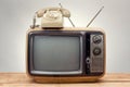 Old phone and old tv vintage style Royalty Free Stock Photo