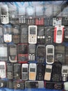 Old phone technology symbian with various models Royalty Free Stock Photo